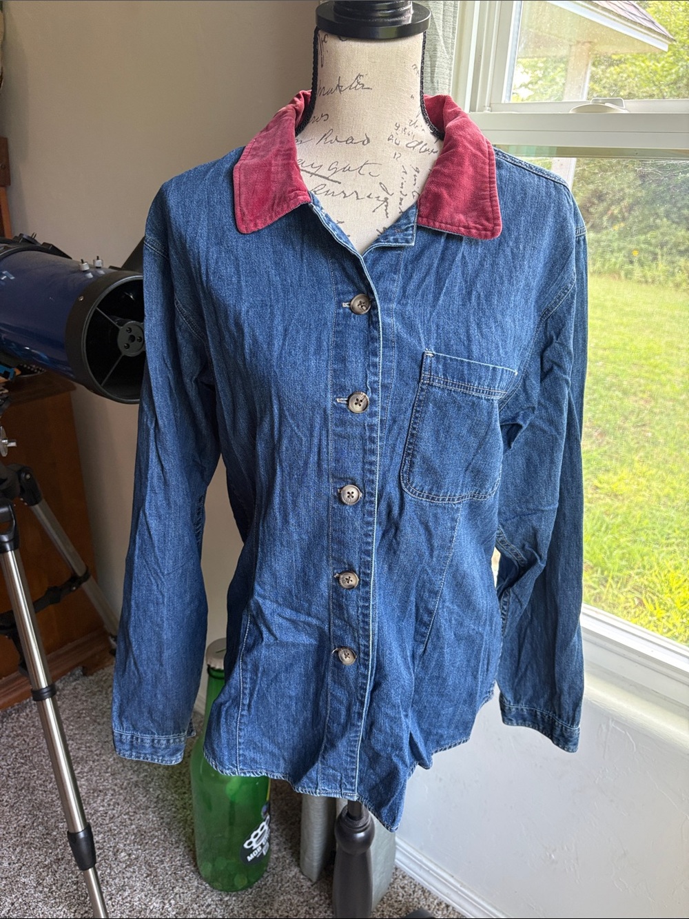 Indigo Dockers Blue Denim Barn Jacket with Red Corduroy Collar